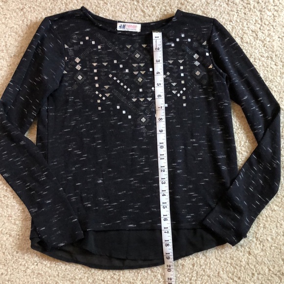 H&M black tweed top with silver diamonds and sheer trim at hem - Picture 4 of 5